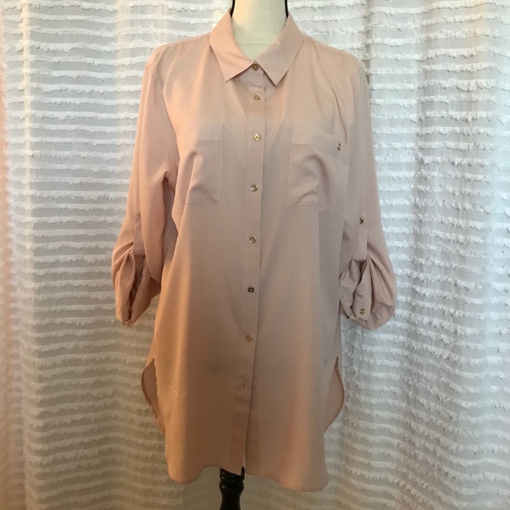 Calvin Klein blush pink long sleeve blouse